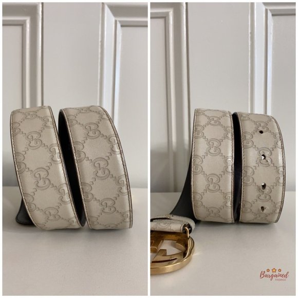 Authentic Gucci Cream Guccissima Leather Gold Interlocking G Buckle Belt 80/32 - Picture 9 of 12